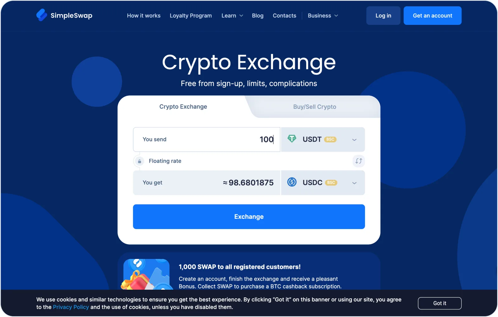 simpleswap exchange usdt usdc