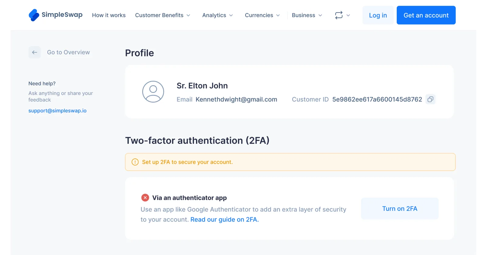 two factor authentification simpleswap