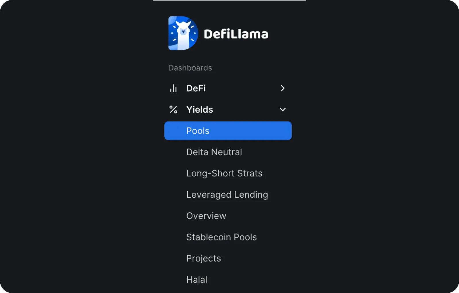 defillama menu