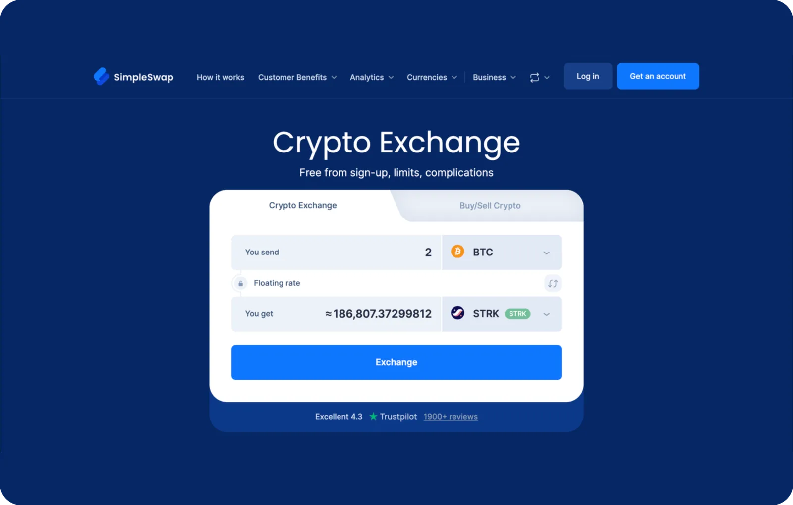 strk coins on simpleswap