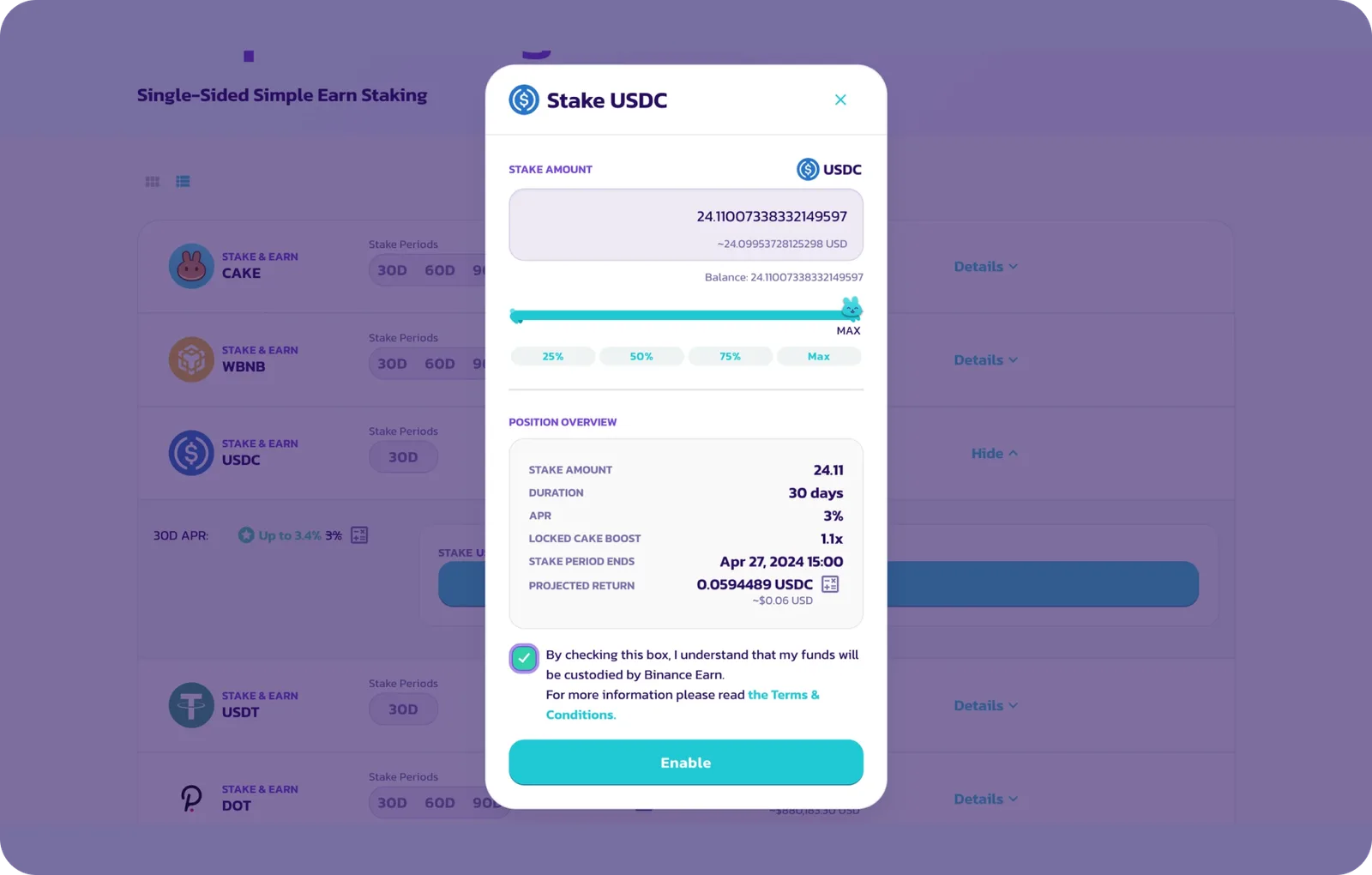 pancakeswap staking usdc