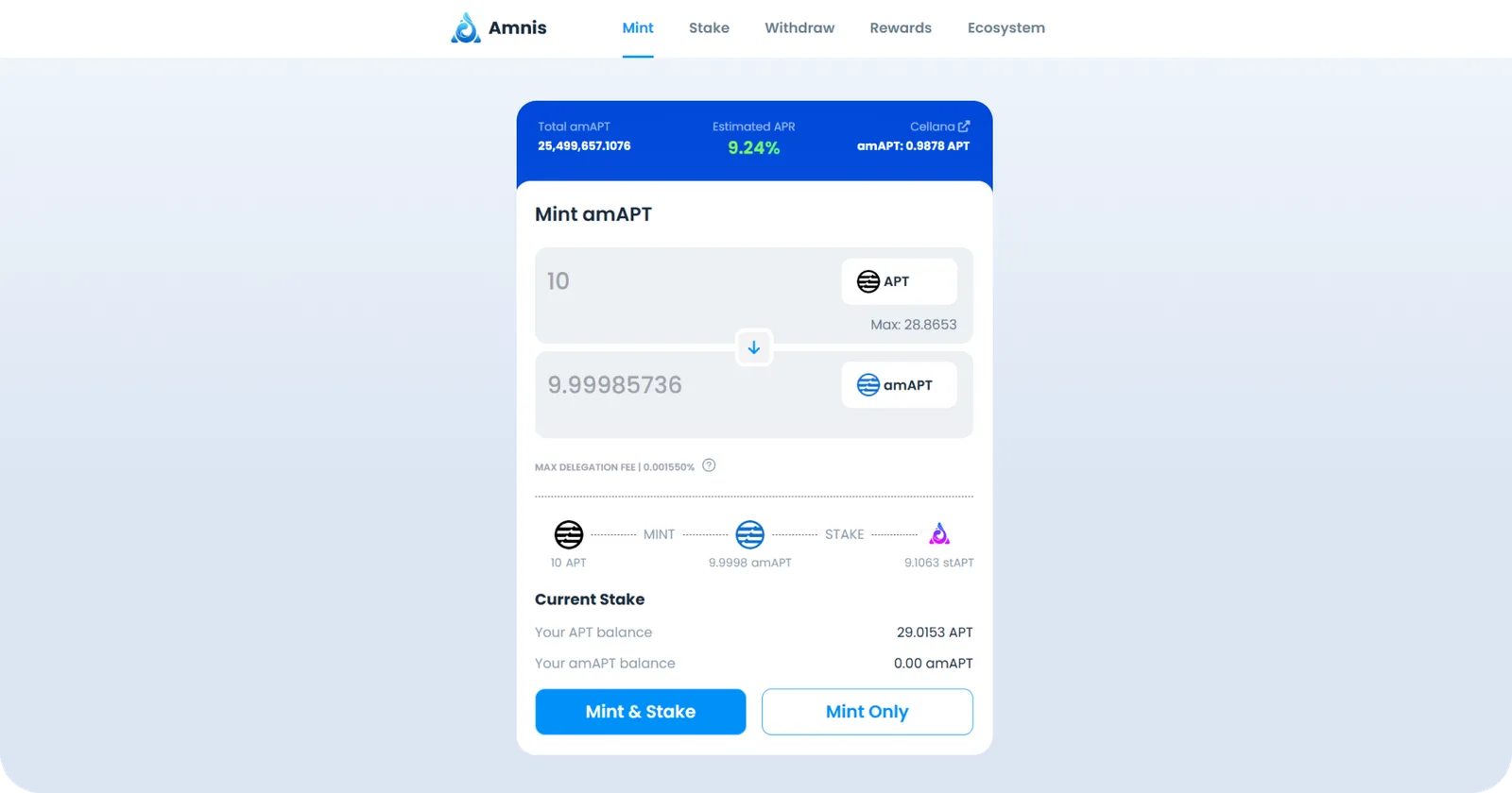 amnis finance staking